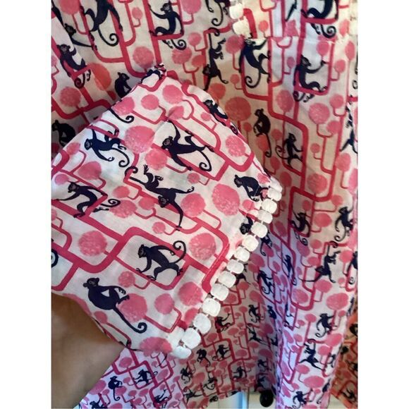 Talbots Monkey Print Tunic Top Sz 2X Pink White Embroidered - Picture 5 of 10